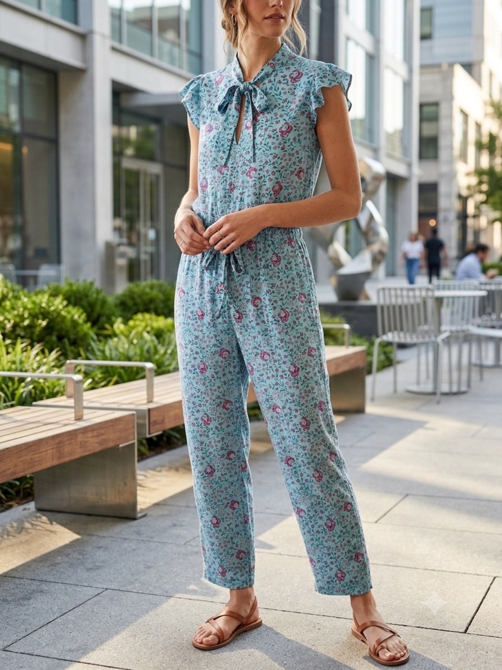 Banjanan Floral Flutter Sleeve Jumpsuit in Light Blue - Size S